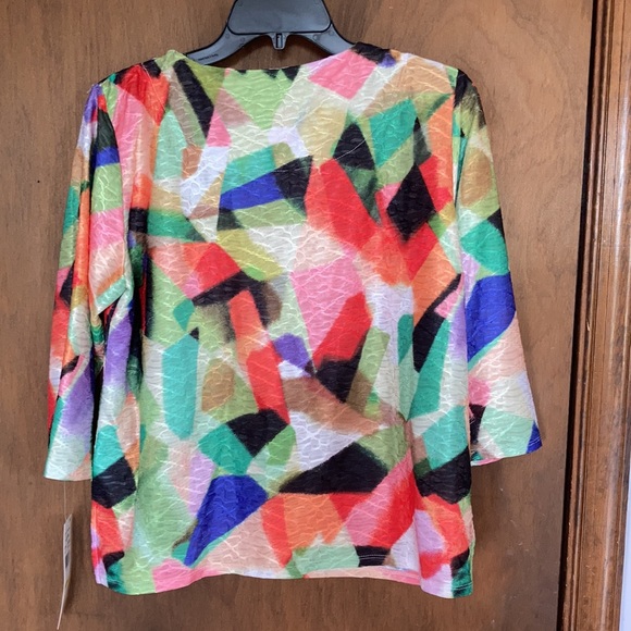 3/$45 Alfred Dunner abstract colorful print top embellished neckline casual PM - Picture 7 of 17